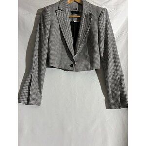 Alice + Olivia Jacket Woman 2 BlackWhite Herringbone Crop Blazer Padded Shoulder